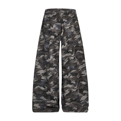 Grey Camo Camo Ripstop Wide-Leg Drawstring Trousers