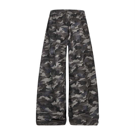 Grey Camo Camo Ripstop Wide-Leg Drawstring Trousers
