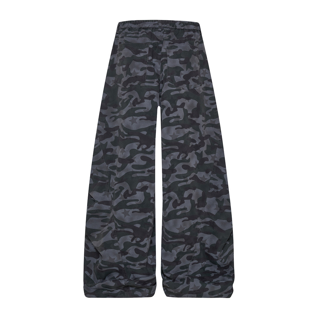 Charcoal Camo Camo Wide-Leg Trousers