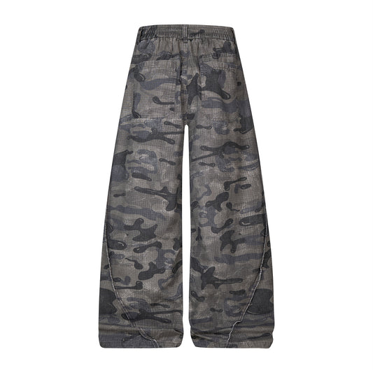 Grey Camo Washed Camo Seam-Detail Trousers