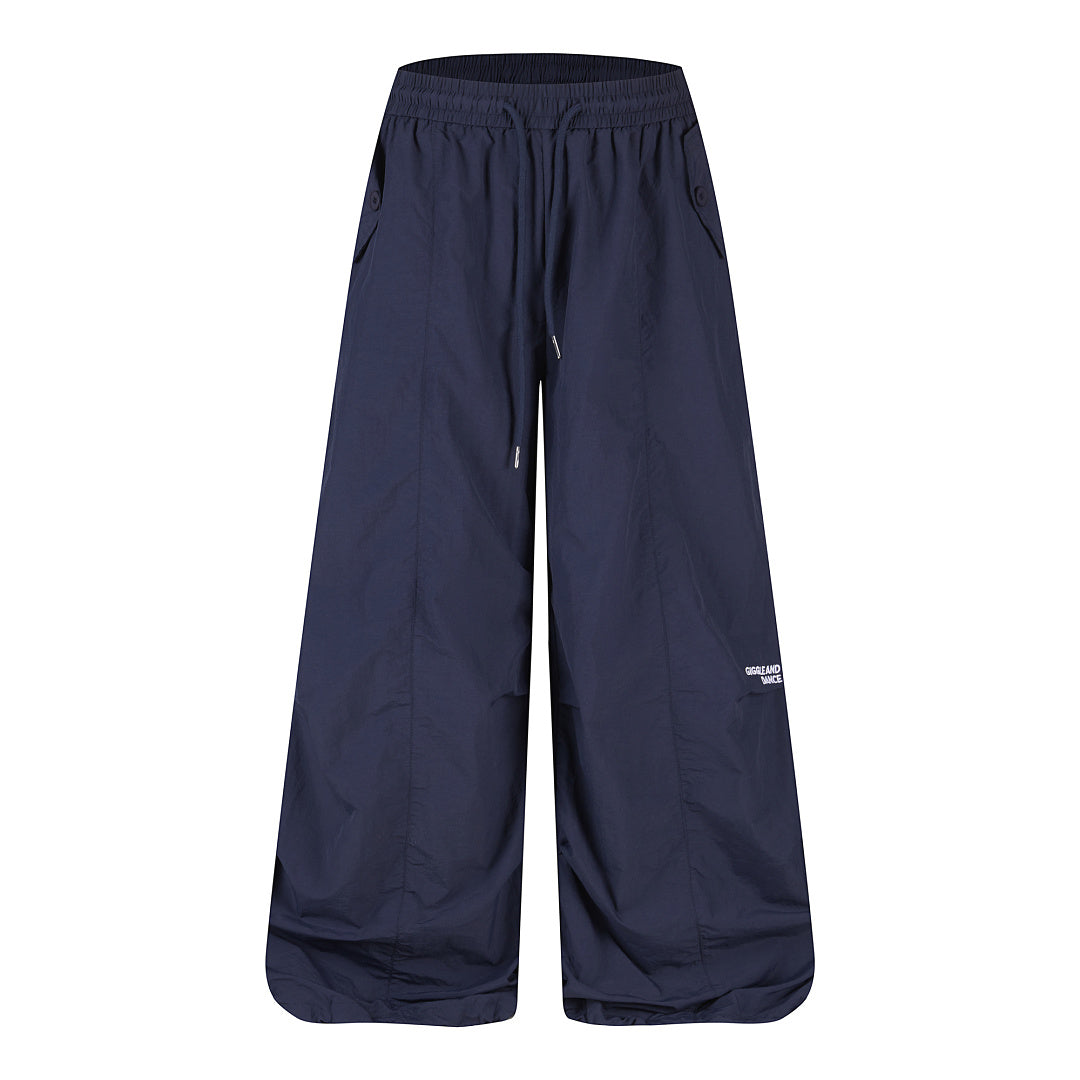 Navy Nylon Parachute Wide-Leg Pants