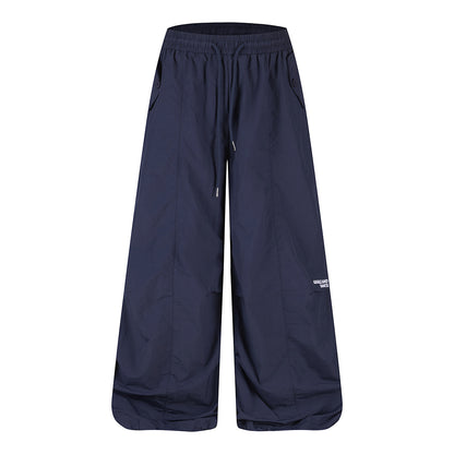 Navy Nylon Parachute Wide-Leg Pants