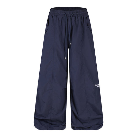 Navy Nylon Parachute Wide-Leg Pants