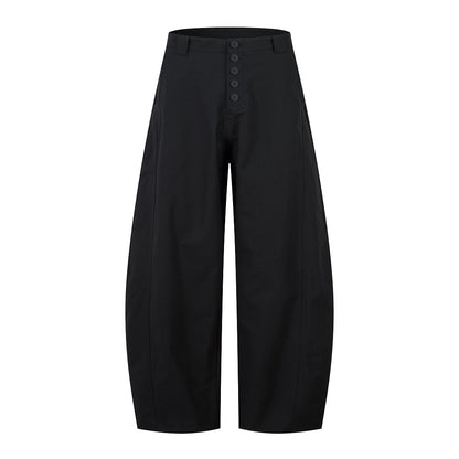Black Button-Fly Barrel-Leg Trousers