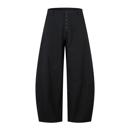 Black Button-Fly Barrel-Leg Trousers