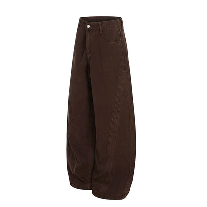 Brown Barrel-Leg Twill Jeans