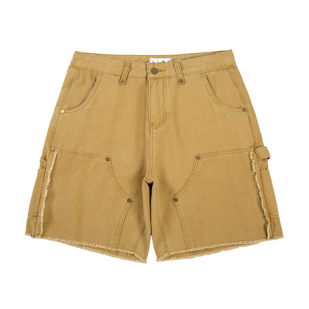 Tan Raw-Hem Carpenter Shorts