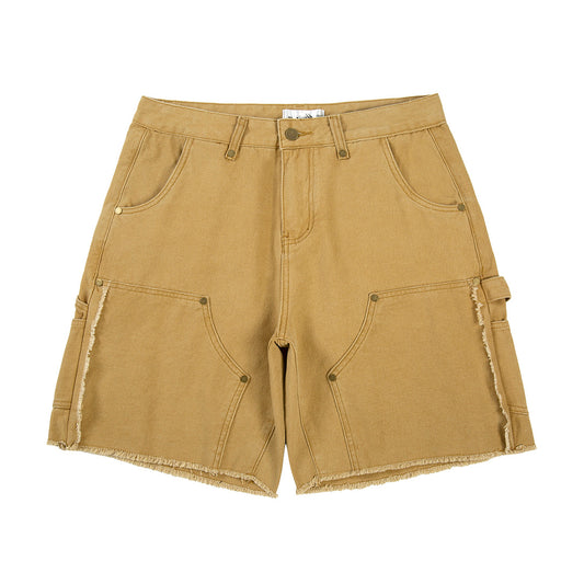 Tan Raw-Hem Carpenter Shorts