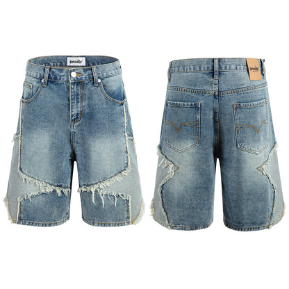 Light Wash Star-Patch Frayed Denim Shorts