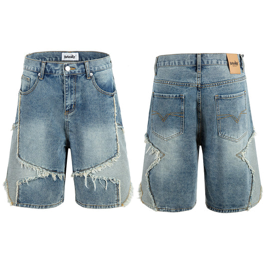 Light Wash Star-Patch Frayed Denim Shorts